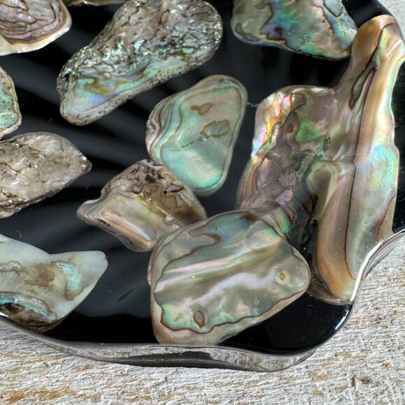 Vintage Abalone Shell Pieces in Resin Soap Dish - Seashell Trinket Holder - Picture 7 of 12